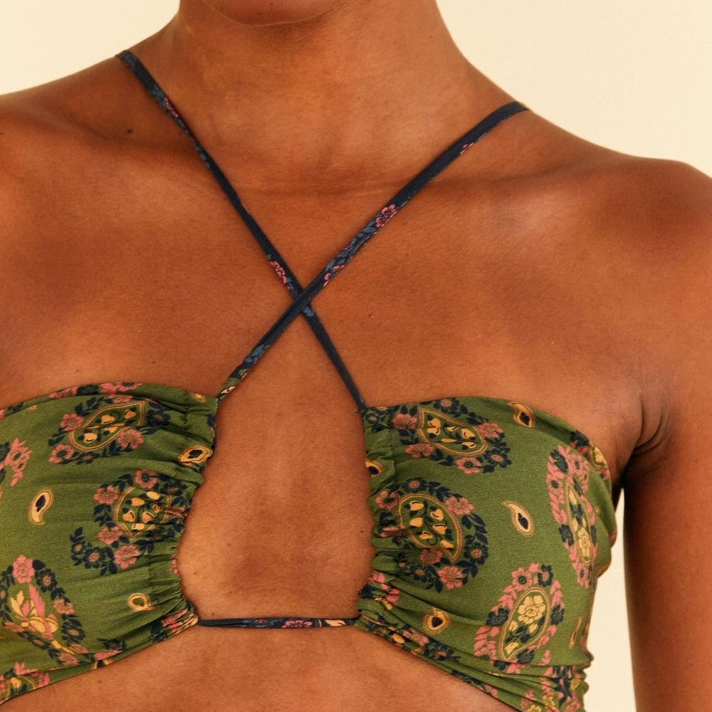 FARM Rio Adorable Floral Crop Top with Green and Blue Accents